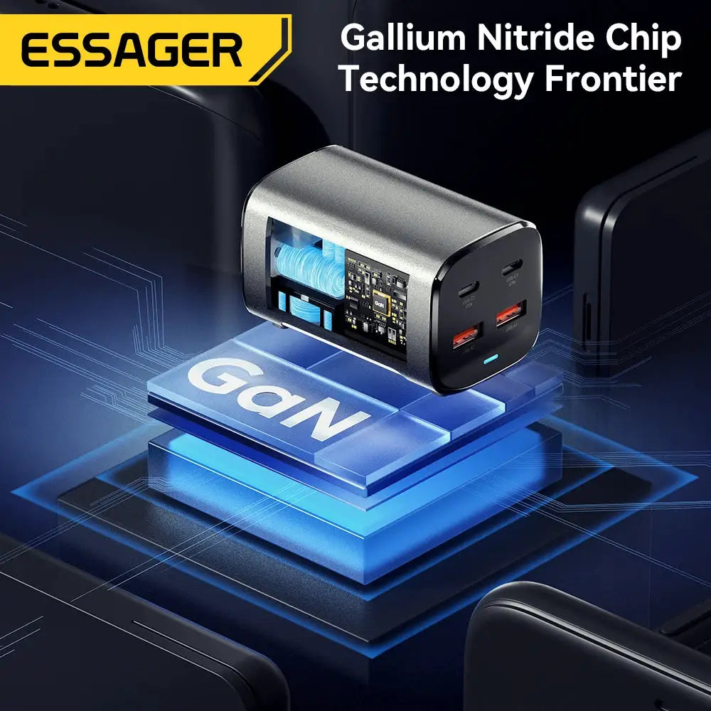 Essager 67W USB-C GaN desktop charger with PD/QC fast charging for MacBook, Samsung, iPhone