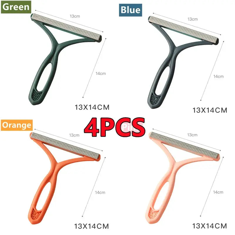 Silicone double-sided pet hair remover shaver set, 4 pieces in green, blue, orange and peach
