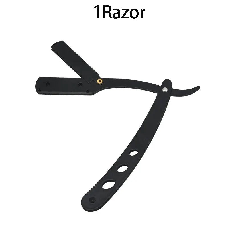 Classic Black Folding Barber Razor Stainless Steel Shaver For Face Underarms And Pubic Hair