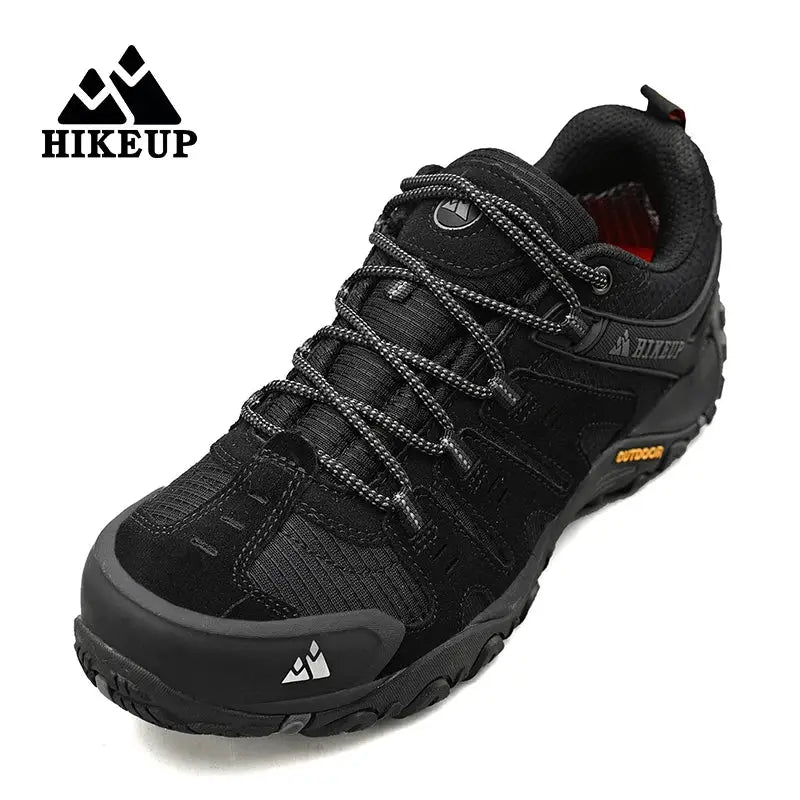HIKEUP men's black hiking shoe with rugged outsole and lace-up design