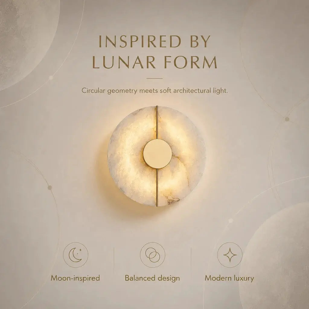 Modern Luxury Alabaster Marble Wall Light by Simples Market, round sconce with brass accent