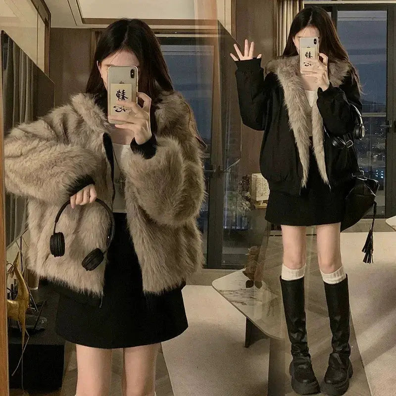 LuxeFur Double Sided Imitation Mink Fur Hooded Coat For Women With Plush Cotton Padding For Warmth