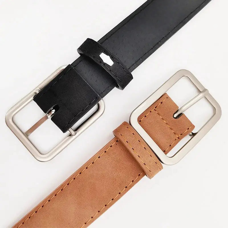 Summer Trend Retro Frosted Belt With Silver Square Buckle For Women Versatile Fashion Accessory