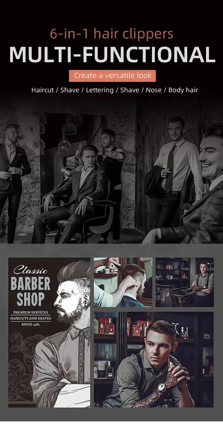 Kemei waterproof 11-in-1 grooming kit banner with multi-functional barber clippers collage