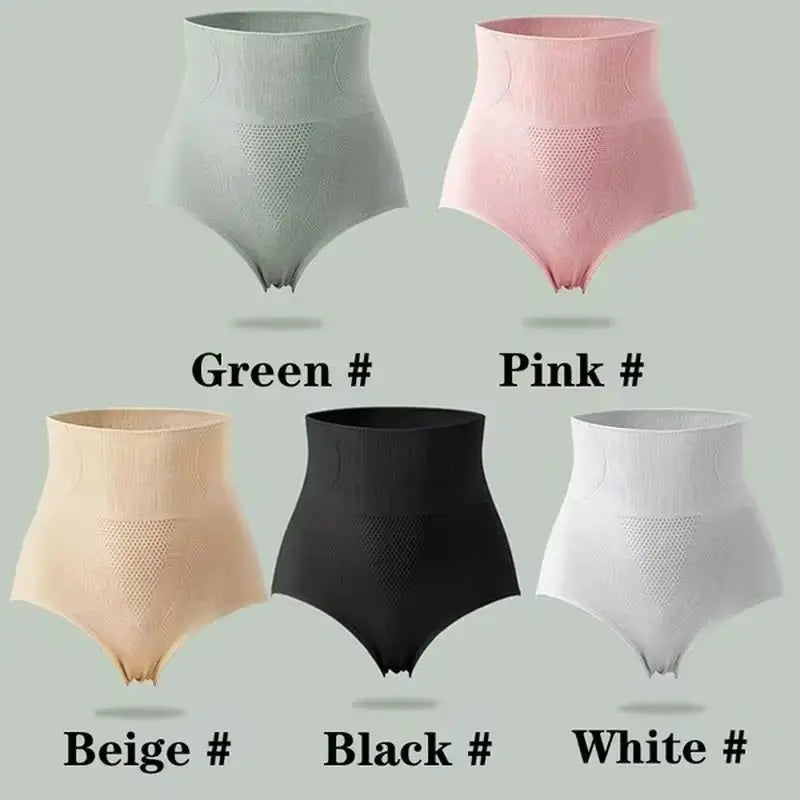 FINETOO women’s high-waist shaping panties in 5 colors: green, pink, beige, black, white.