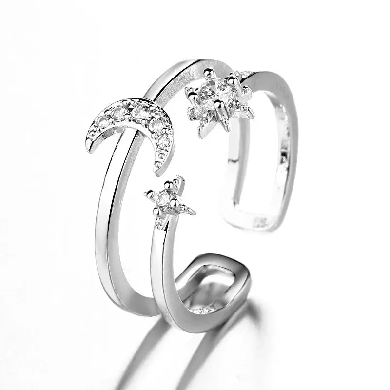 925 Sterling Silver Double Layer Water Drop Ring For Women With Square Zircon Adjustable Index Finger Jewelry Gift