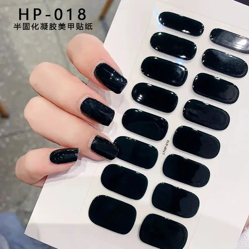 Simples Market semi-cured gel nail wraps sheet with glossy black full-cover decals for manicure