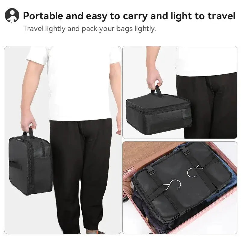 3-in-1 Travel Clothes Storage Hanging Bag by Simples Market; black hanging garment organizer