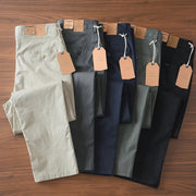 Simples Market men's chinos; six pairs, assorted colors, slim straight fit, 97% cotton casual trousers