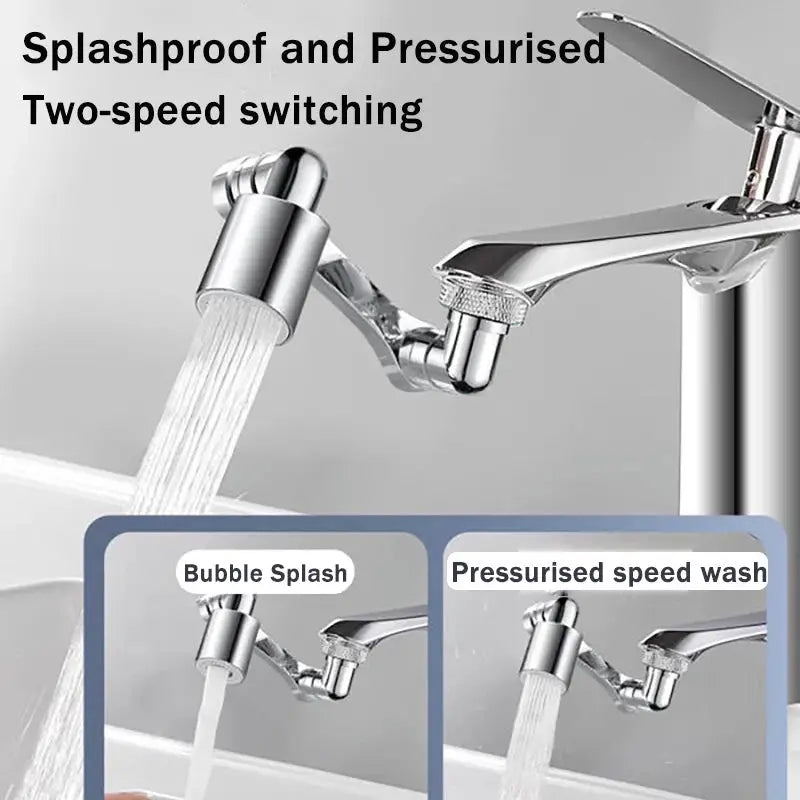 Chrome bathroom faucet spray head with 1080° rotation and dual-mode bubble splash and pressurized wash