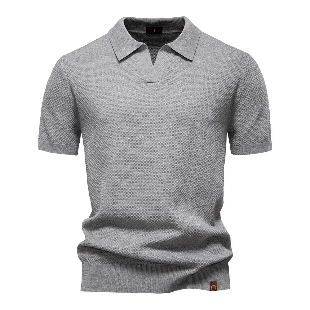 Men's gray textured golf polo shirt by Simples Market, breathable fabric and short sleeves