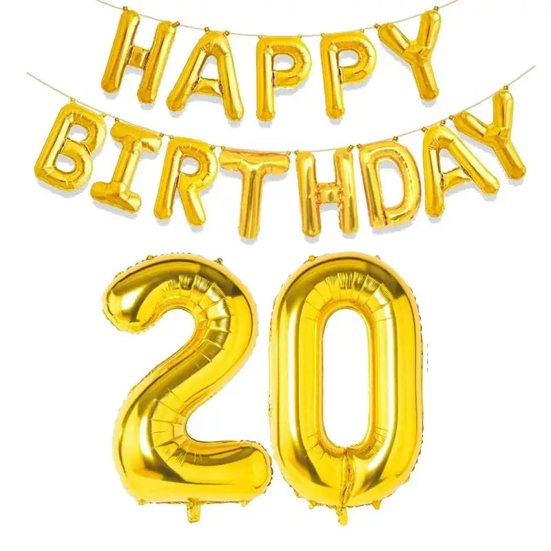 15 Piece Gold Happy Birthday Foil Balloons Set With Numeric Cutouts For Milestone Ages 10 To 60 Kids And Adults
