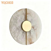 YQCHEZI round alabaster marble wall sconce with gold center knob and vertical brass divider