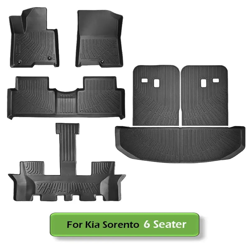 All Weather Floor Mats Cargo Liner 6-piece set for Kia Sorento 2021–2026 Hybrid/HEV, black, durable TPE