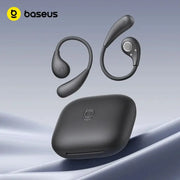 Baseus BF1 Lite open-ear sport wireless earphones with charging case in dark gray, earhooks