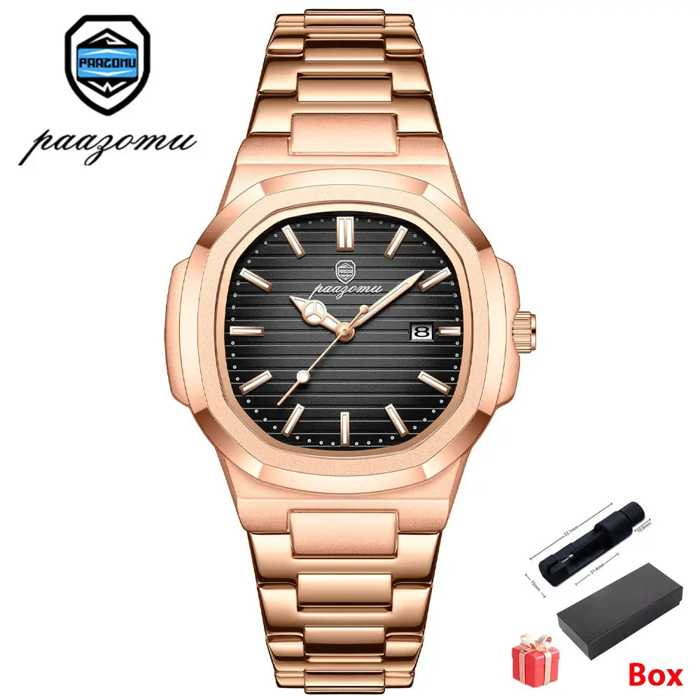 2026 Mens Fashion Watch Stainless Steel Waterproof Luminous Dial Quartz Movement With Date And Week