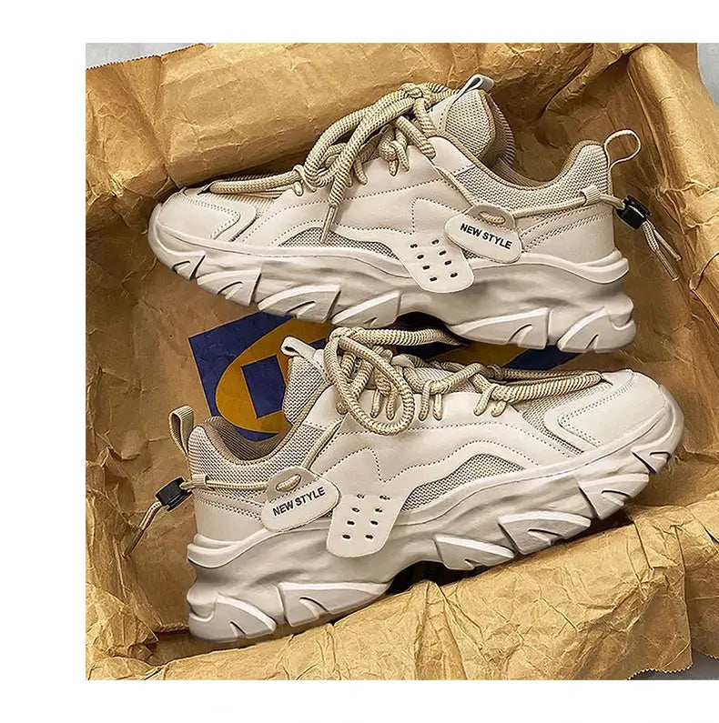 Men's beige breathable sneakers with chunky thick soles (2 shoes)