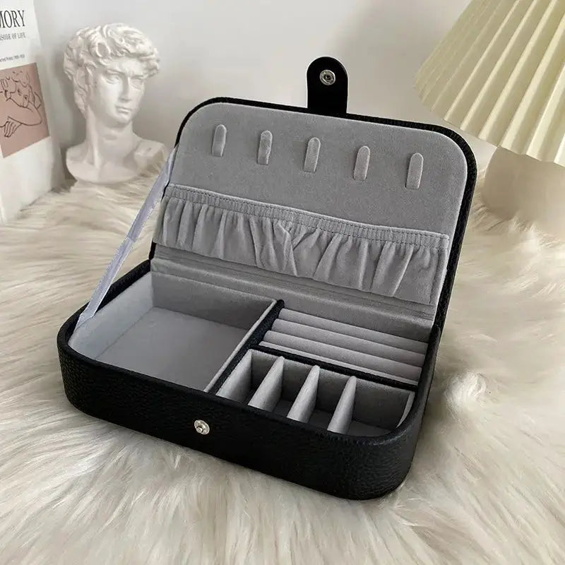 2024 Portable Leather Jewelry Box Organizer Travel Case With Chenille Lining And Display Compartments