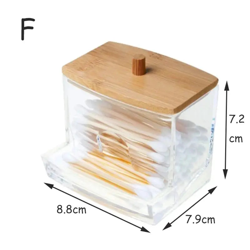 ClearNest Acrylic Storage Box Bathroom Organizer Transparent Box With Bamboo Lid For Cotton Pads Swabs QTips