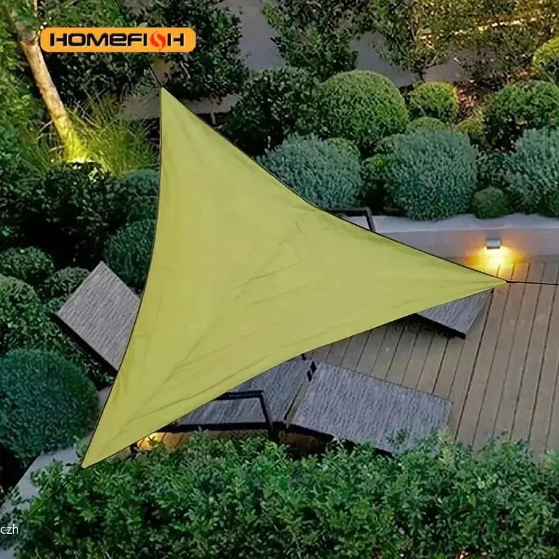 Sun shade sail triangle, yellow, waterproof, for outdoor patios and camping