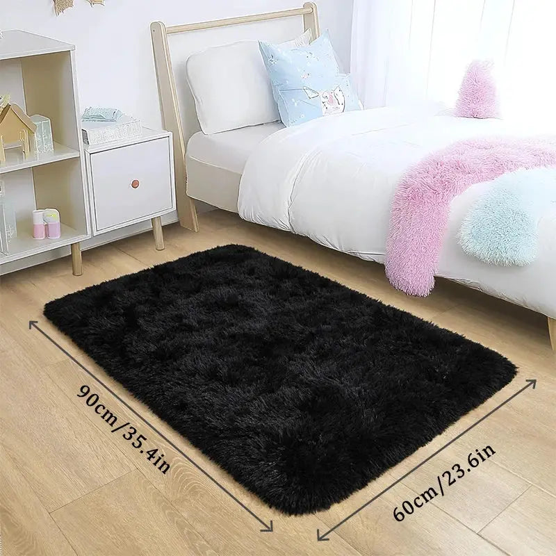 VIKAMA black plush area rug by Simples Market; shaggy bedroom rug, 60×90 cm