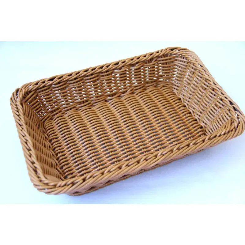Hand-woven imitation rattan wicker rectangular storage basket in natural brown by Simples Market