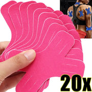 Kinesiology tape pink 20-pack elastic waterproof athletic therapy strips by Simples Market for knee, shoulder, elbow.