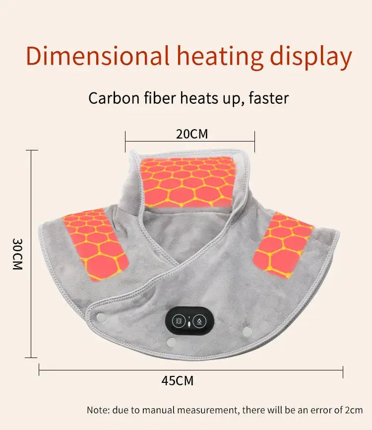 Simples Market neck and shoulder heating wrap with gray fabric and orange honeycomb heat pads; cervical massager