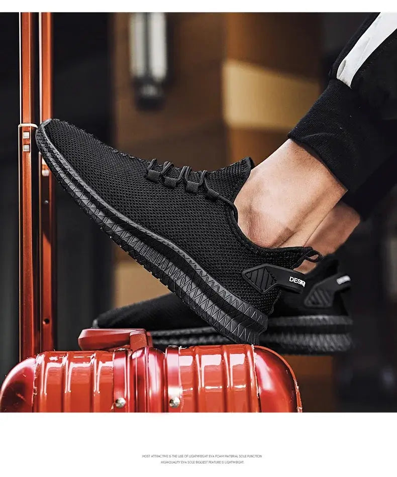 Men's black knit lace-up athletic sneakers by Simples Market; non-slip, breathable outdoor running shoes (2 sneakers)