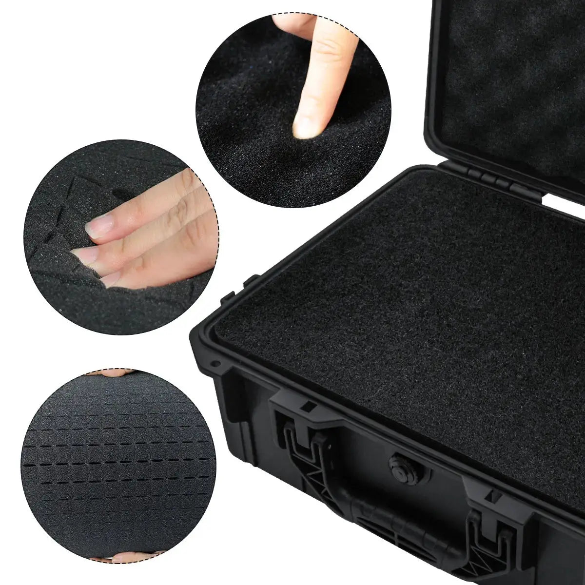 Hard shell black tool storage case by Simples Market with foam-padded interior