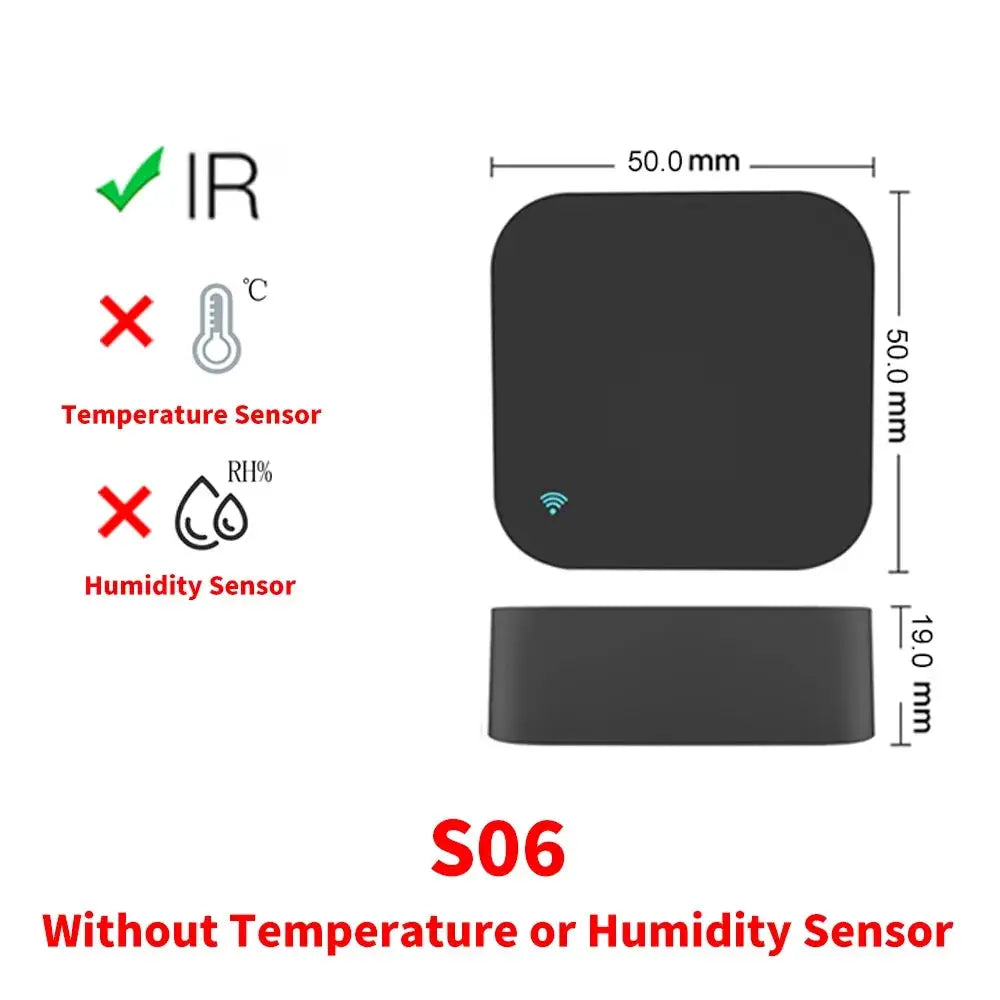 Simples Market S06 Tuya WiFi IR remote control, black square module, without temperature or humidity sensor