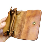 Genuine cowhide leather wallet by Simples Market; vintage handmade compact card holder in tan brown