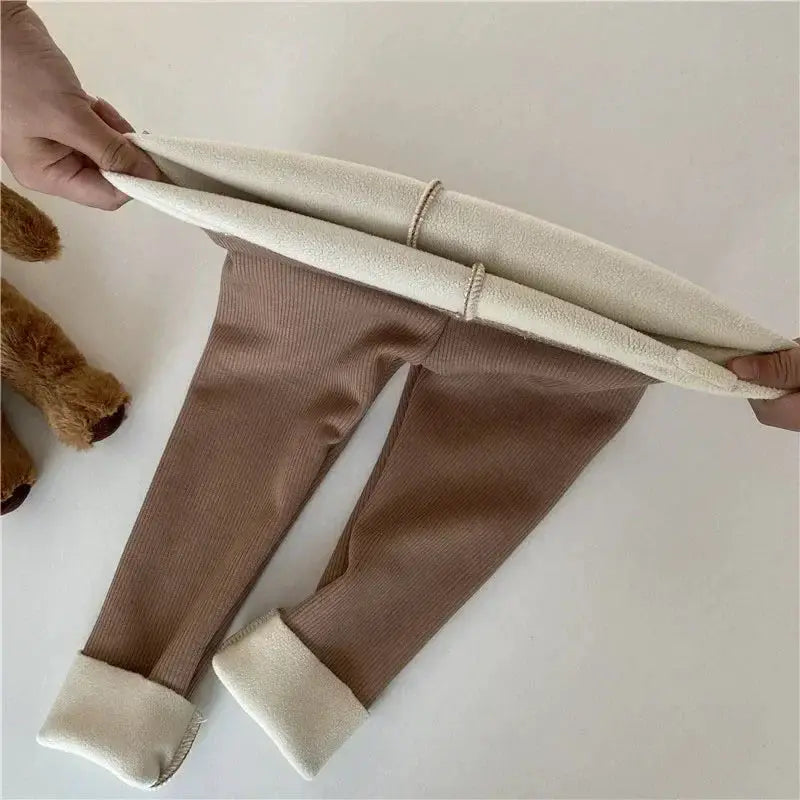 Sonkpuel Korean Autumn Winter Children Fleece Lined One Piece Pants Warm Cartoon Trousers For Boys And Girls
