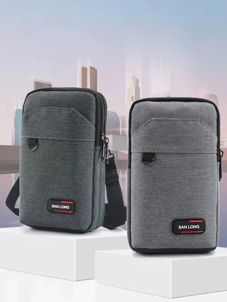 Men's waist pack crossbody bags by San Long in gray fabric, outdoor waterproof tactical phone pouches, 2-pack