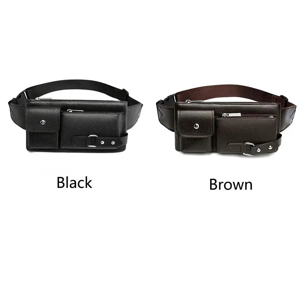 Leather waist bag by Simples Market; 2 casual fanny packs in black and brown with belt straps