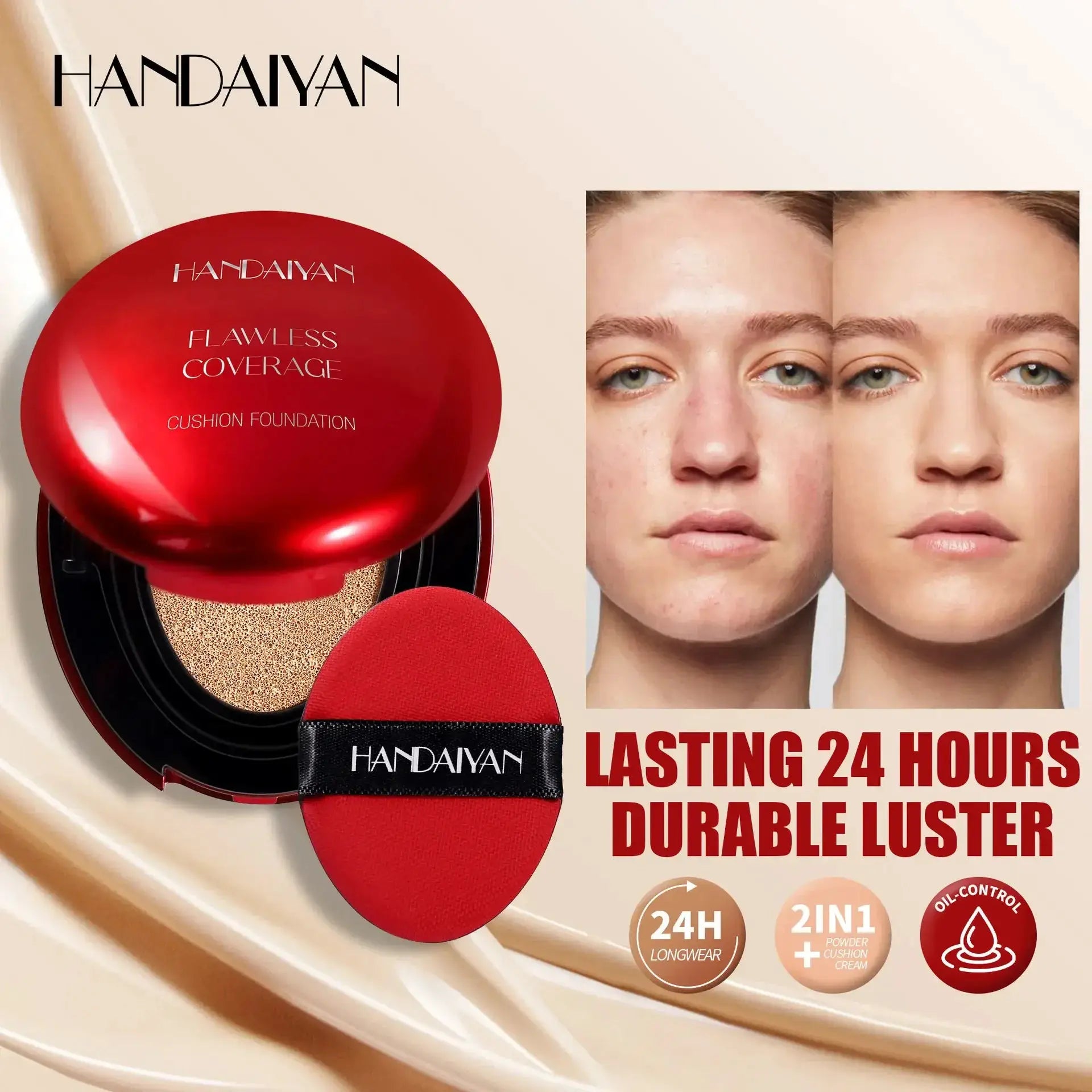 Korean Air Cushion Foundation Oil Control For Long Lasting Natural Finish Moisturizing Brightening Radiant Complexion