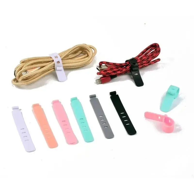 20pc silicone cable organizer ties; pastel color cord clips for chargers and headphones