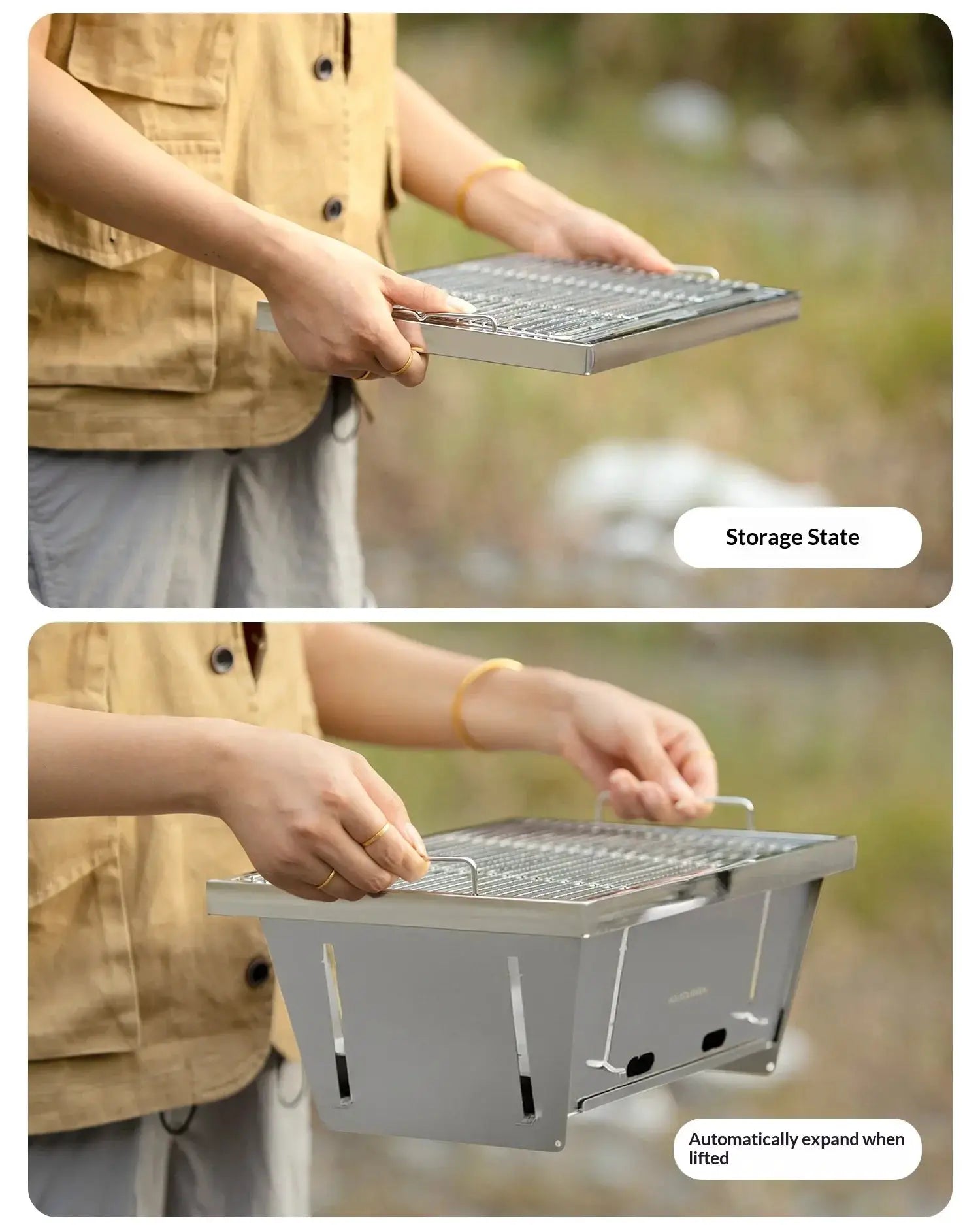 MountainHiker 304 stainless steel portable BBQ grill by Simples Market; folding outdoor stove