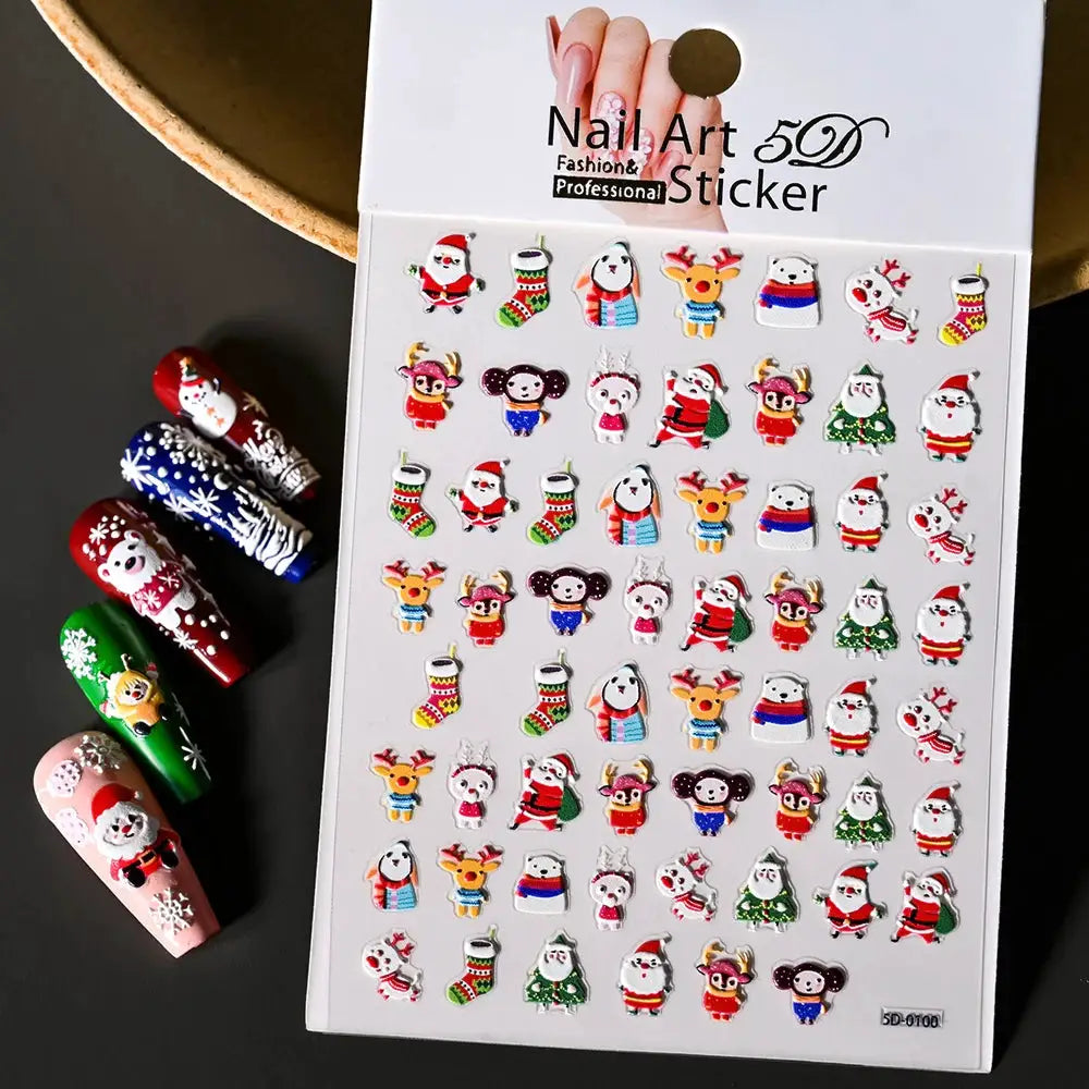 Simples Market Winter Christmas nail sticker sheet with colorful snowman and snowflake designs; self-adhesive decals.