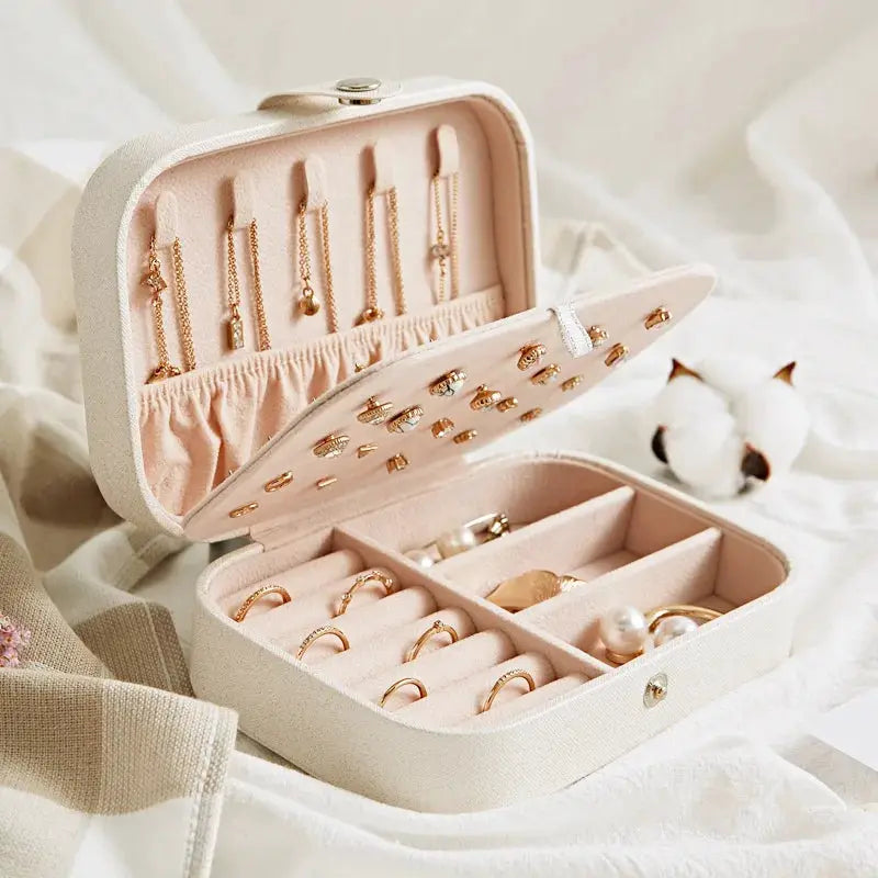 LuxCarry Portable Jewelry Storage Box For Travel Waterproof PU Leather Organizer With Large Capacity