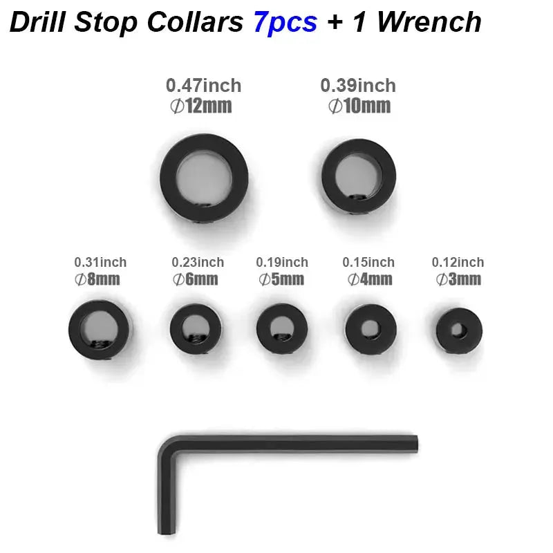 Drill Stop Collar Set For Depth Control Adjustable Metric Ring Lock Steel Positioner Guide For Woodworking