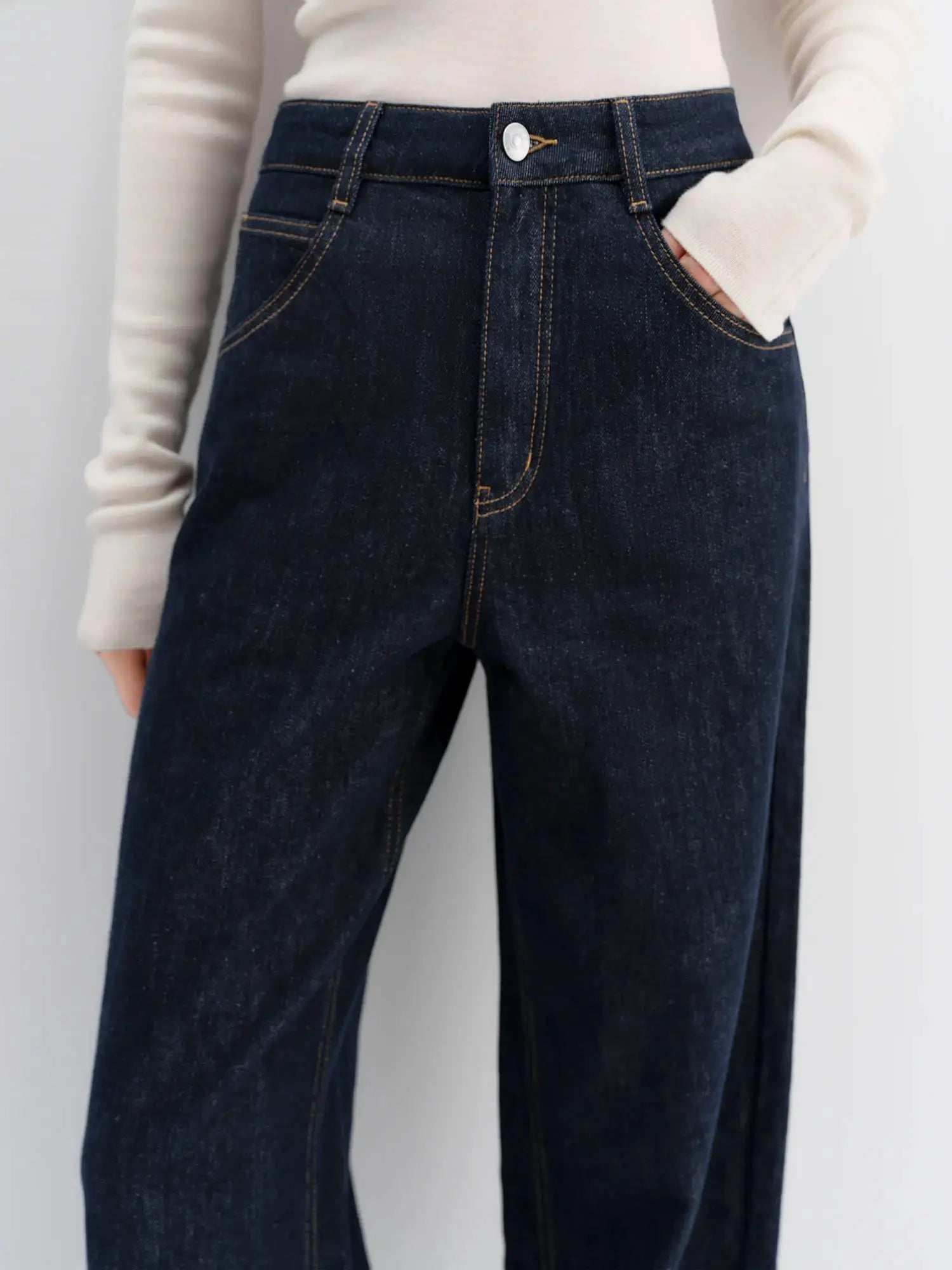 FSLE Straight High Waist Jeans For Women Korean Style Winter Versatile