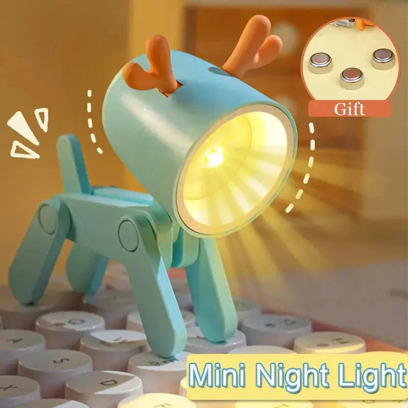 Mini LED night light folding desk lamp, blue cartoon deer-dog shape, Simples Market.