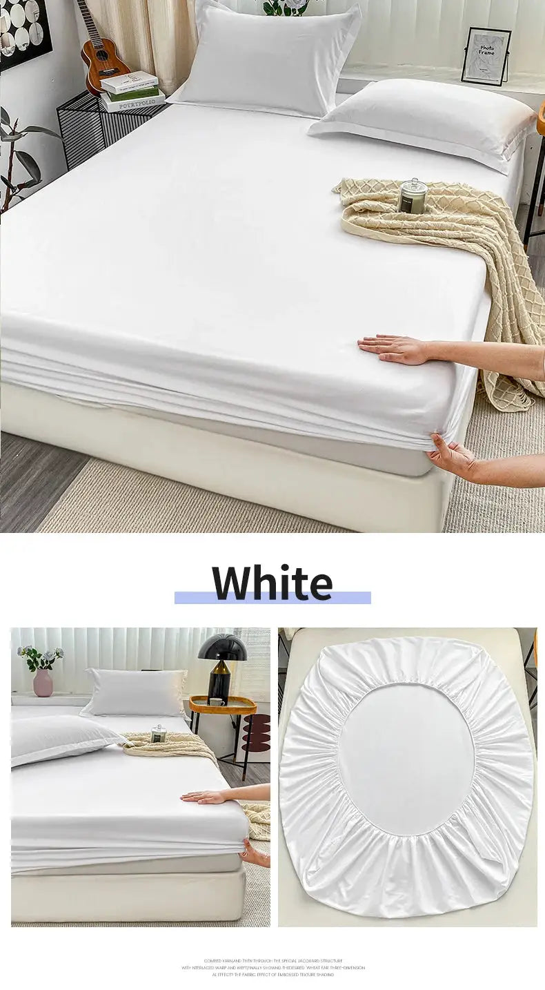 White fitted bed sheet with elastic edges by Simples Market; anti-slip mattress cover for single to king beds