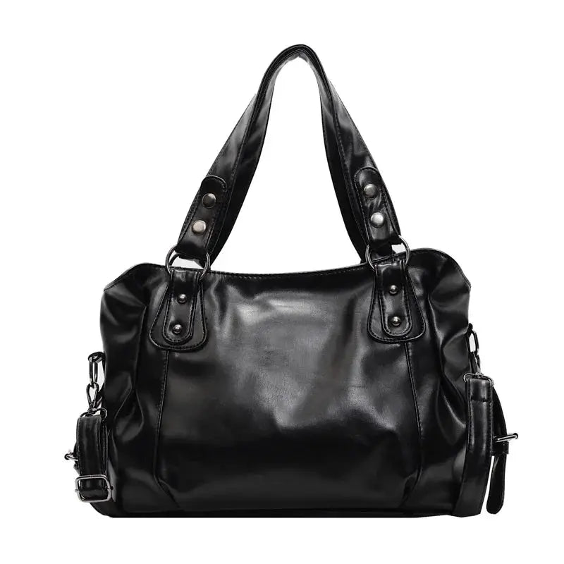 Shoulder bag by Simples Market in black PU leather with dual top handles and detachable strap, large capacity