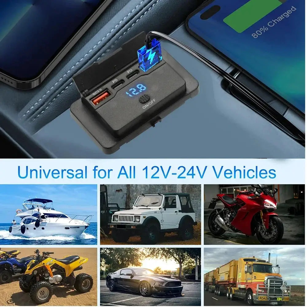 Car Charger Socket Adapter With Switch 2-4 Ports Charging Splitter For Bus RV ATV Truck Boat 12V 24V PD QC3