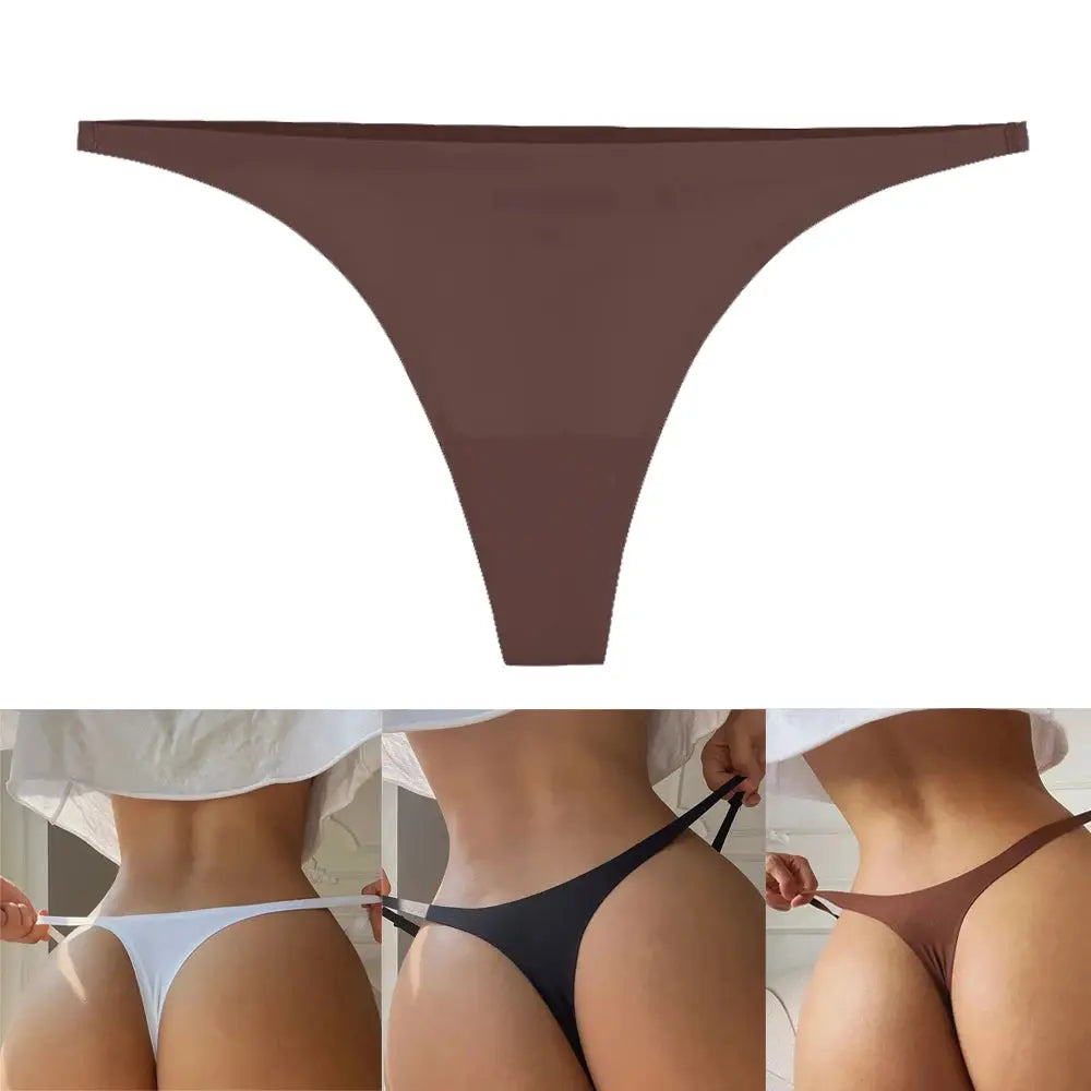 Simples Market seamless thong set; 3 colors (white, black, brown) in ice silk fabric.
