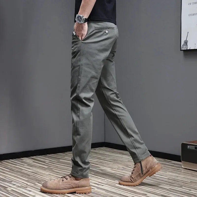 Men's casual slim-fit pants in gray khaki, 97.8% cotton stretch fabric