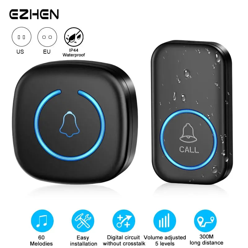 SmartWave Wireless Doorbell 300 Meter Open Range Remote With 60 Melodies And 5 Volume Levels US EU UK Plug Options
