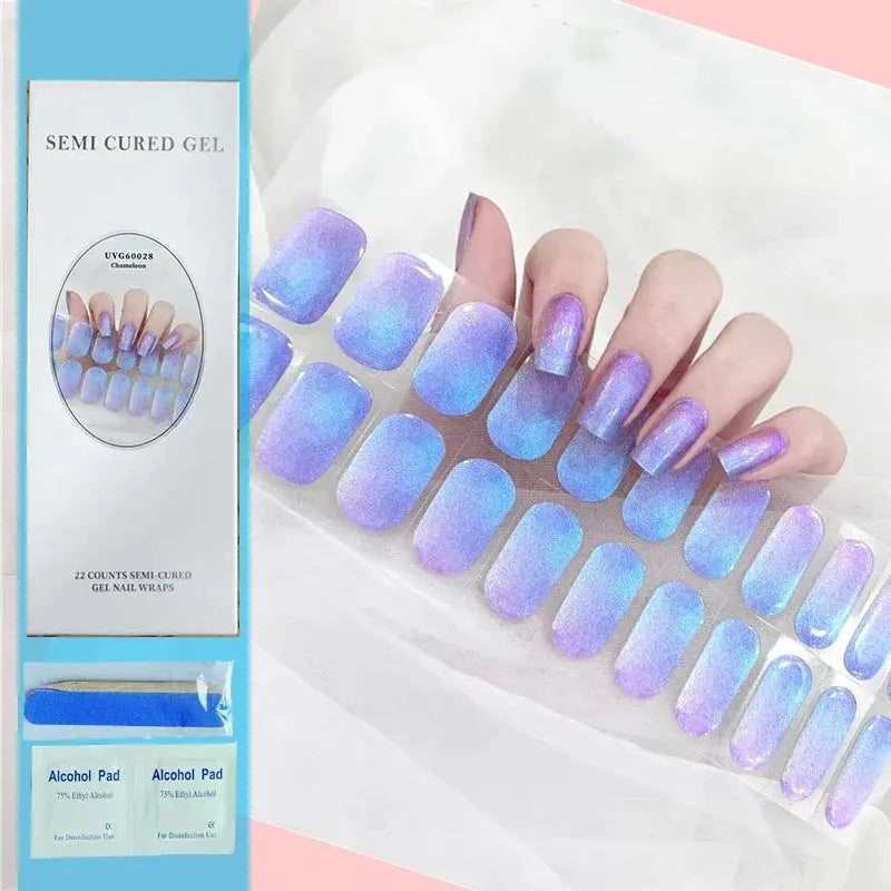 NailLux Semi Cured Nail Wraps For 16 To 20 Tips Easy Full Cover Adhesive Press On Nails Gel Finish UV LED Compatible